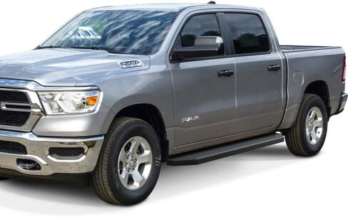 ألواح الجري Tuxtreme ذات الدرجات الجانبية المتوافقة مع Ram 1500 2019-2026 Crew Cab (قضبان Nerf الجانبية) عريضة 6 بوصات بتصميم مسطح من الفولاذ المقاوم للصدأ باللون الأسود in Kuwait
