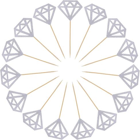 50 Pack Cupcake Toppers Silver Glitter Diamond Cakes Toppers Cupcake Decor Party Cake Decoration Supplies in Saudi Arabia