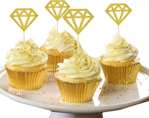 50 Pack Cupcake Toppers Silver Glitter Diamond Cakes Toppers Cupcake Decor Party Cake Decoration Supplies in Saudi Arabia