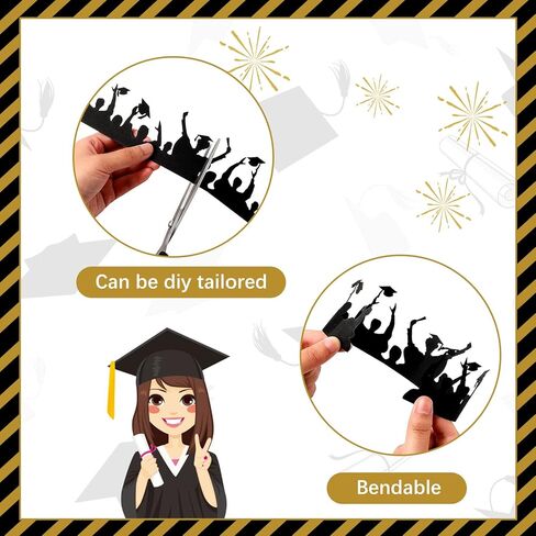 19 Pcs Glitter Graduation Cake Toppers Includes Class of 2026 Congrats Grad Cake Topper Border and DIY Glitter Star Cupcake Toppers for Grad Decorations, Black and Gold in Kuwait