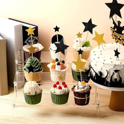 19 Pcs Glitter Graduation Cake Toppers Includes Class of 2026 Congrats Grad Cake Topper Border and DIY Glitter Star Cupcake Toppers for Grad Decorations, Black and Gold in Kuwait