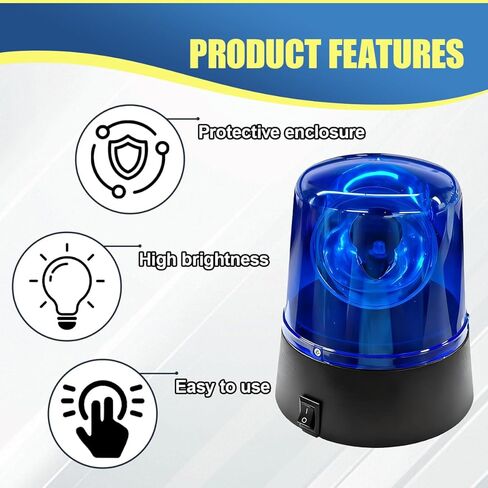 YoRise 4.31'' x 3.56'' Car Siren Strobe Light, 360 Degree Rotating Emergency LED Warning Light, DJ Disco Ball Lights, Universal Flashing Flare Police Lights for Vehicle, Home, Parties (Blue) in Kuwait