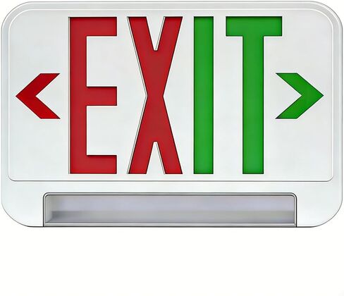 علامة خروج تجارية مدمجة مع مجموعة شريط إضاءة LED للطوارئ قابلة للتعديل 180 درجة، خروج أحمر / أخضر قابل للتبديل، مدرج في قائمة UL، علامة خروج مع بطارية احتياطية، الجهد الكهربائي العالمي 120 فولت - 277 فولت، السقف والجدار والتركيب الجانبي، مقاومة للحريق GN- in Kuwait