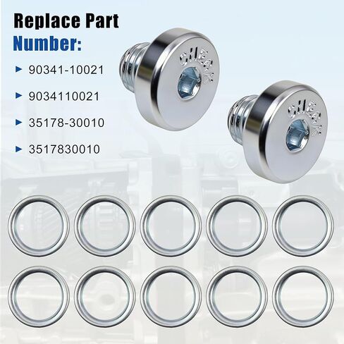 12PCS Automatic Transmission Pan Drain Plug with Gasket Compatible with Toyota 4Runner Fj Cruiser Land Cruiser Sequoia Tacoma Tundra Lexus GS GX LC LS LX RC SC 2003-On Replace 90341-10021 35178-30010 in Kuwait