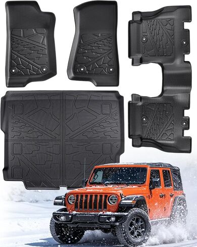 Floor Mats Cargo Liner for Jeep Wrangler JL 4 Door 2018-2025 2026 Without SUBWOOFER (Non JK or 4XE) All Weather TPE Tech Trunk Mats for Wrangler JL 2019 2020 2021 2022 2023 2024 Accessories in Saudi Arabia