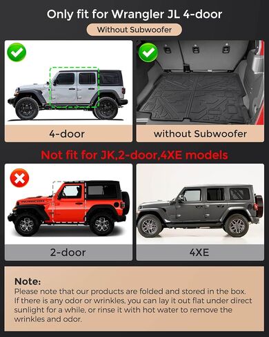 Floor Mats Cargo Liner for Jeep Wrangler JL 4 Door 2018-2025 2026 Without SUBWOOFER (Non JK or 4XE) All Weather TPE Tech Trunk Mats for Wrangler JL 2019 2020 2021 2022 2023 2024 Accessories in Saudi Arabia