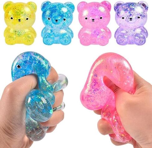 4PCS Glitter Bear Stress Ball, Sugar Bear Squishies, Stress Relief Slow Rise Stress Relief Fidget Toys for Adults--Yellow, Blue, Pink, Purple in Saudi Arabia