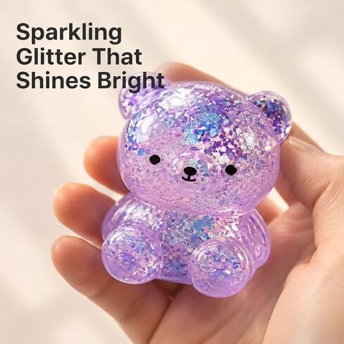 4PCS Glitter Bear Stress Ball, Sugar Bear Squishies, Stress Relief Slow Rise Stress Relief Fidget Toys for Adults--Yellow, Blue, Pink, Purple in Saudi Arabia