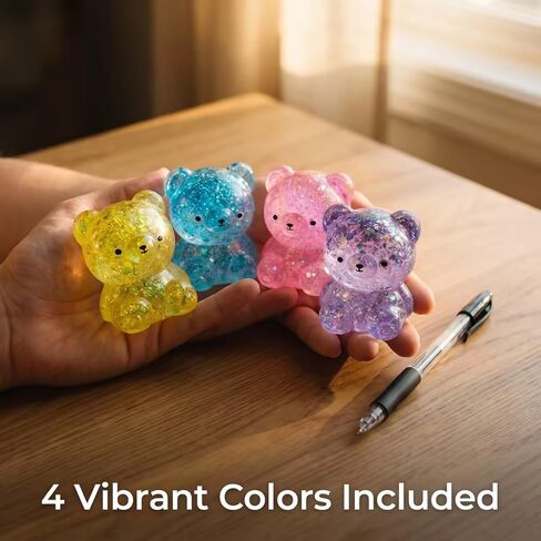 4PCS Glitter Bear Stress Ball, Sugar Bear Squishies, Stress Relief Slow Rise Stress Relief Fidget Toys for Adults--Yellow, Blue, Pink, Purple in Saudi Arabia