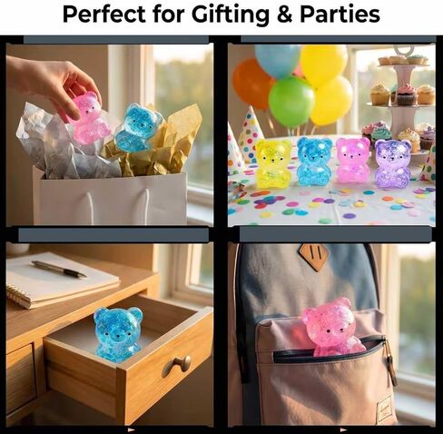 4PCS Glitter Bear Stress Ball, Sugar Bear Squishies, Stress Relief Slow Rise Stress Relief Fidget Toys for Adults--Yellow, Blue, Pink, Purple in Saudi Arabia