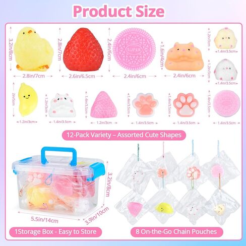 12 Pcs Taba Squishy,Tedmax Fidget Toys,Squeeze Toys,Stress & Anxiety Relief Sensory Toys for ADHD & Autism,Stress Anxiety Relief Kit for Party Favors,Classroom Prizes,Ideal Gifts for Kids & Adults in Saudi Arabia