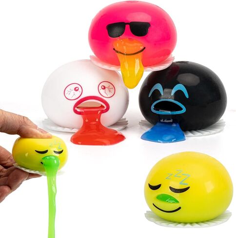 4-PCS Puking Sucking Stress Relief Balls,Vomiting Egg Squeeze Toy,Funny Slime Vomiting Toys,Novelty Fidget Toy for Easter Baskets Gifts for Kids Adults. in Saudi Arabia