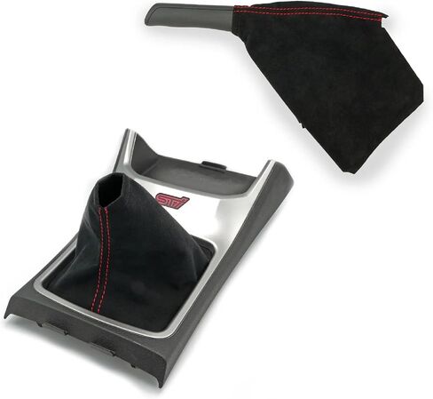 Billetworkz Shift Boot and E-Brake Boot Combo for Subaru STI (2008-2014) - Made with Premium Microsuede Fabric, Black Red Stitching in Kuwait