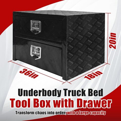 Underbody Truck Tool Box 36"x 18"x 20" Heavy Duty Double-Layer Aluminum Truck Bed Toolbox with Drawer and Lower Door Tools Storage Organizer with Lock and Keys Suitable for Truck Bed Pickup RV Trailer in Kuwait