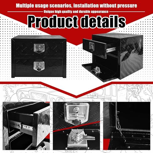 Underbody Truck Tool Box 36"x 18"x 20" Heavy Duty Double-Layer Aluminum Truck Bed Toolbox with Drawer and Lower Door Tools Storage Organizer with Lock and Keys Suitable for Truck Bed Pickup RV Trailer in Kuwait