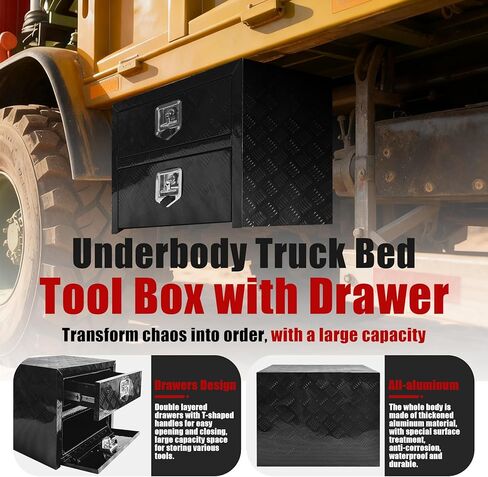 Underbody Truck Tool Box 36"x 18"x 20" Heavy Duty Double-Layer Aluminum Truck Bed Toolbox with Drawer and Lower Door Tools Storage Organizer with Lock and Keys Suitable for Truck Bed Pickup RV Trailer in Kuwait