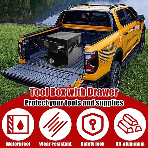 Underbody Truck Tool Box 36"x 18"x 20" Heavy Duty Double-Layer Aluminum Truck Bed Toolbox with Drawer and Lower Door Tools Storage Organizer with Lock and Keys Suitable for Truck Bed Pickup RV Trailer in Kuwait