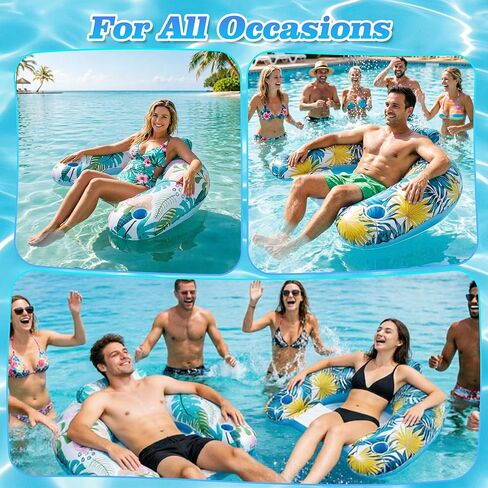 Azurphoric 2 Pack Inflatable Pool Floats Adult, Heavy Duty Pool Lounge Chair, Pool Floaties with Mesh Seat, Backrest & Cup Holders, Beach Chairs for Summer Party Pool Lake River and Beach Fun in Saudi Arabia