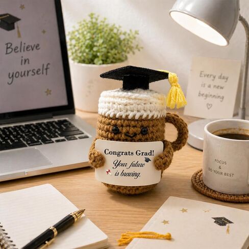 Graduation Gifts for Women Her Him, Graduation Decorations Coffee Lover Gift for High School College Graduates, End of Year Students Gifts Your Future Is Brewing Positive Crochet Coffee Home Decor in Saudi Arabia