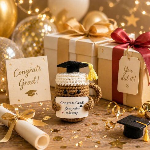 Graduation Gifts for Women Her Him, Graduation Decorations Coffee Lover Gift for High School College Graduates, End of Year Students Gifts Your Future Is Brewing Positive Crochet Coffee Home Decor in Saudi Arabia