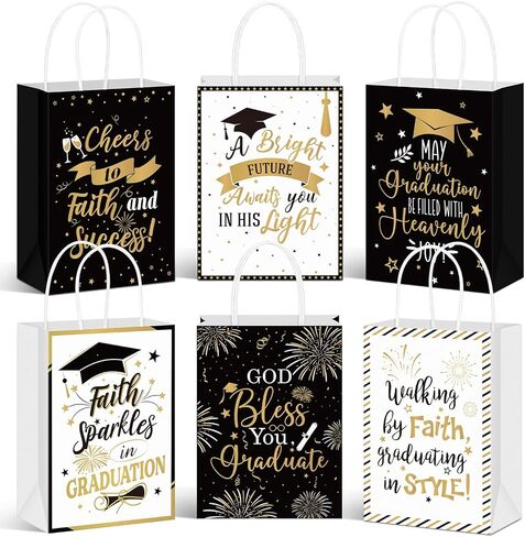 Humyoun 24 Pack Christian Graduation Gift Bags Class of 2026, Religious Graduation Favor Bags with Bible Verses, Black and Gold Paper Gift Box with Handles for Church College High School Party Favor in Kuwait