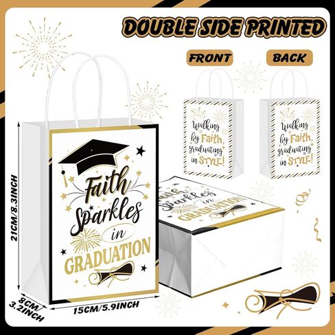 Humyoun 24 Pack Christian Graduation Gift Bags Class of 2026, Religious Graduation Favor Bags with Bible Verses, Black and Gold Paper Gift Box with Handles for Church College High School Party Favor in Kuwait