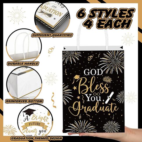 Humyoun 24 Pack Christian Graduation Gift Bags Class of 2026, Religious Graduation Favor Bags with Bible Verses, Black and Gold Paper Gift Box with Handles for Church College High School Party Favor in Kuwait