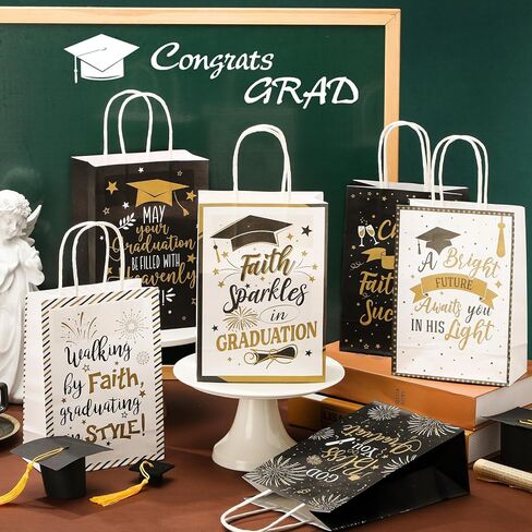 Humyoun 24 Pack Christian Graduation Gift Bags Class of 2026, Religious Graduation Favor Bags with Bible Verses, Black and Gold Paper Gift Box with Handles for Church College High School Party Favor in Kuwait