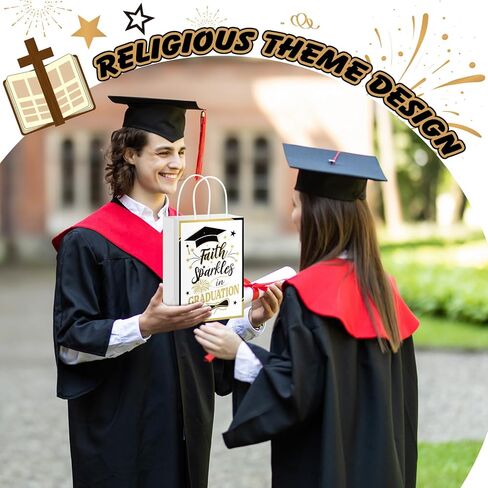 Humyoun 24 Pack Christian Graduation Gift Bags Class of 2026, Religious Graduation Favor Bags with Bible Verses, Black and Gold Paper Gift Box with Handles for Church College High School Party Favor in Kuwait