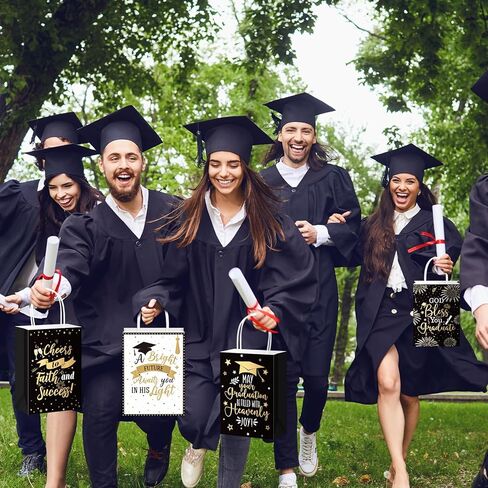 Humyoun 24 Pack Christian Graduation Gift Bags Class of 2026, Religious Graduation Favor Bags with Bible Verses, Black and Gold Paper Gift Box with Handles for Church College High School Party Favor in Kuwait