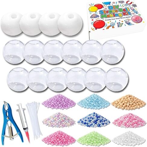 DIY Stress Ball Making Kit with 14.1 oz Filler, 16 TPR Skins, Vacuum Tool, 20 Cable Tie for Create ASMR Anxiety Relief Toys Crunchy Relaxing for Adult in Saudi Arabia
