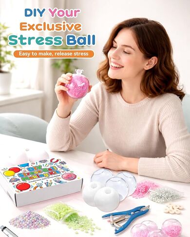DIY Stress Ball Making Kit with 14.1 oz Filler, 16 TPR Skins, Vacuum Tool, 20 Cable Tie for Create ASMR Anxiety Relief Toys Crunchy Relaxing for Adult in Saudi Arabia