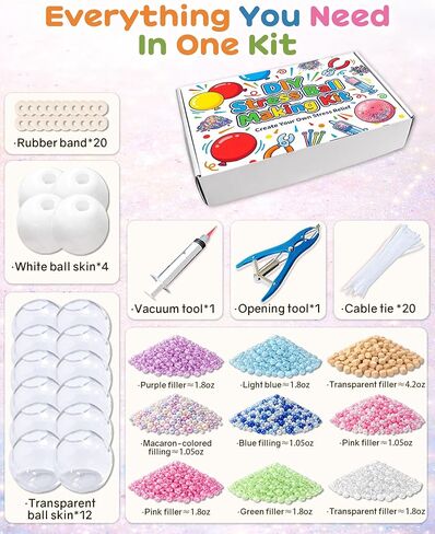 DIY Stress Ball Making Kit with 14.1 oz Filler, 16 TPR Skins, Vacuum Tool, 20 Cable Tie for Create ASMR Anxiety Relief Toys Crunchy Relaxing for Adult in Saudi Arabia