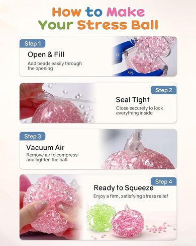 DIY Stress Ball Making Kit with 14.1 oz Filler, 16 TPR Skins, Vacuum Tool, 20 Cable Tie for Create ASMR Anxiety Relief Toys Crunchy Relaxing for Adult in Saudi Arabia