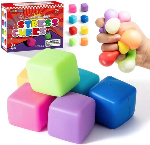 24 Pack Squishy Fidget Toys Bulk, Soft Stress Cube Ice Cube Fidget, Fidget Cubes Stress Balls, Slow Rising Squishy Stress Relief Toys for Kids Adults, Classroom Fidgets, Party Favors, Squishies in Saudi Arabia