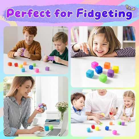 24 Pack Squishy Fidget Toys Bulk, Soft Stress Cube Ice Cube Fidget, Fidget Cubes Stress Balls, Slow Rising Squishy Stress Relief Toys for Kids Adults, Classroom Fidgets, Party Favors, Squishies in Saudi Arabia