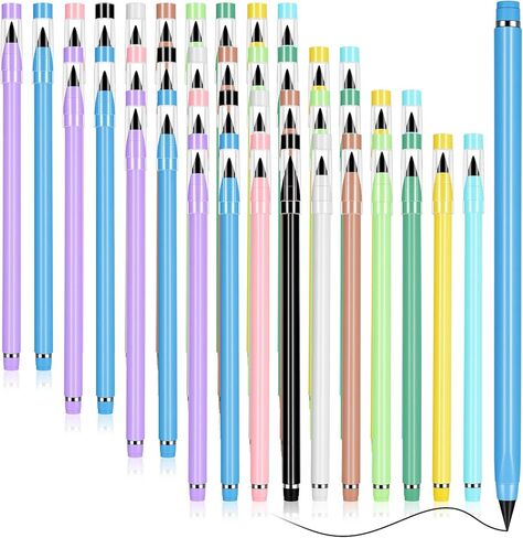 40 Pcs Colored Everlasting Pencil Forever Infinity Pencil with Eraser, Aesthetic Reusable Eternal Inkless Pencils for Writing Drawing, Home Office School Supplies (10 Colors) in Saudi Arabia