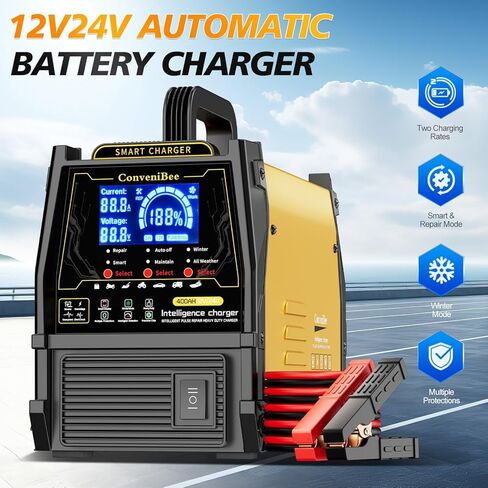 12V 24V Car Battery Charger Heavy Duty, 0-15A Automatic Battery Maintainer, 2026 Upgraded, Fast & Trickle Charge, Pulse Repair, for AGM Lead-Acid Deep Cycle, Car Truck Motorcycle RV Boat Lawn Mower in Kuwait