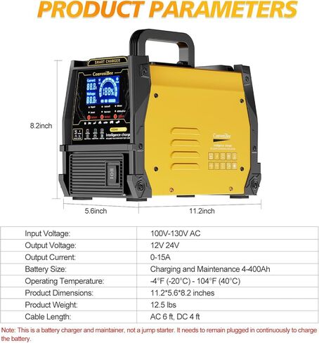 12V 24V Car Battery Charger Heavy Duty, 0-15A Automatic Battery Maintainer, 2026 Upgraded, Fast & Trickle Charge, Pulse Repair, for AGM Lead-Acid Deep Cycle, Car Truck Motorcycle RV Boat Lawn Mower in Kuwait