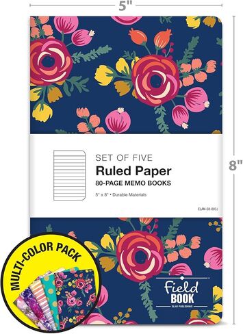 Elan Publishing Company Field Notebook/Journal - 5"x8" - Assorted Patterns - Lined Memo Book - Pack of 5 in Kuwait