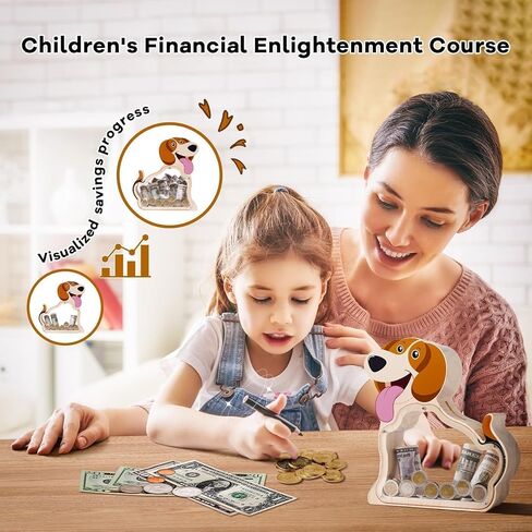 Wooden Dog Piggy Bank for Kids, Unbreakable Beagle Dog Money Bank for Boys, Girls with Stickers, Cash Kids Dog Coin Bank, Home Decor, Doggy Birthday Gifts for Boys, Girls, Educational Toys in Saudi Arabia