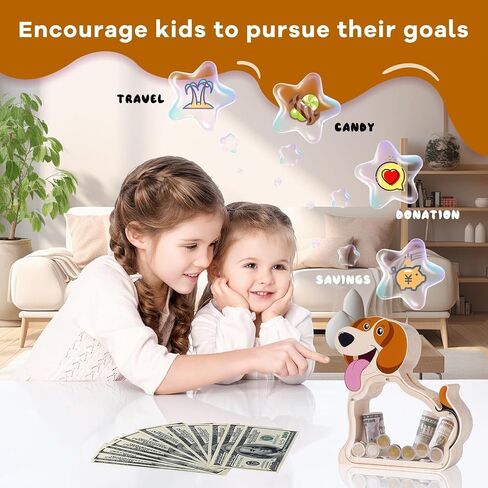 Wooden Dog Piggy Bank for Kids, Unbreakable Beagle Dog Money Bank for Boys, Girls with Stickers, Cash Kids Dog Coin Bank, Home Decor, Doggy Birthday Gifts for Boys, Girls, Educational Toys in Saudi Arabia