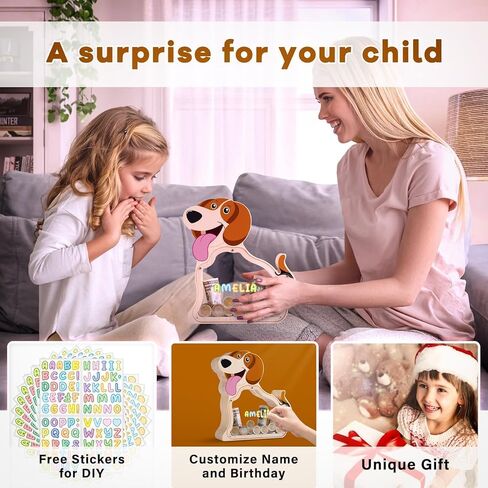 Wooden Dog Piggy Bank for Kids, Unbreakable Beagle Dog Money Bank for Boys, Girls with Stickers, Cash Kids Dog Coin Bank, Home Decor, Doggy Birthday Gifts for Boys, Girls, Educational Toys in Saudi Arabia