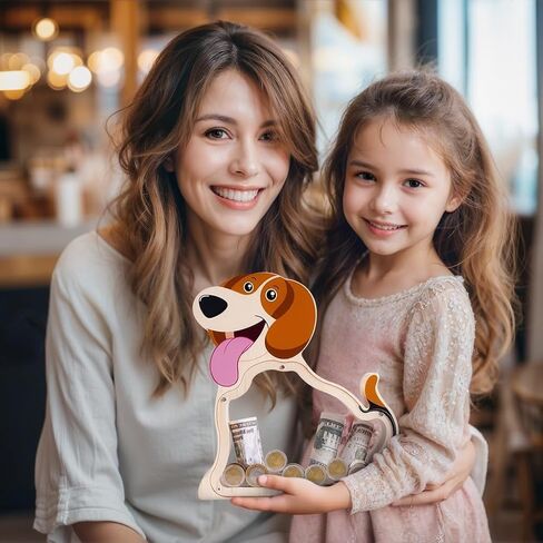 Wooden Dog Piggy Bank for Kids, Unbreakable Beagle Dog Money Bank for Boys, Girls with Stickers, Cash Kids Dog Coin Bank, Home Decor, Doggy Birthday Gifts for Boys, Girls, Educational Toys in Saudi Arabia