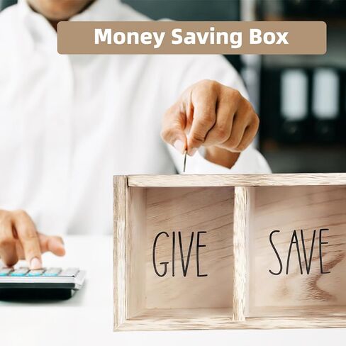Wooden Piggy Bank for Kids, Spend Save Give and Invest Money Saving Box Visualized Coin and Cash Savings Box for Childrens Boys Girls Adults(Countertop & Wall-Mount, Light Brown) in Saudi Arabia