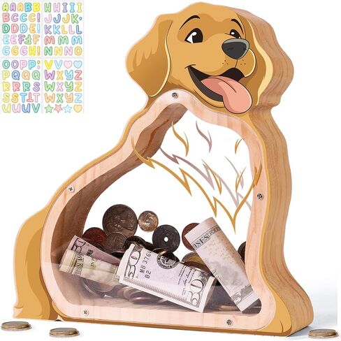 Wooden Dog Piggy Bank for Kids, Unbreakable Beagle Dog Money Bank for Boys, Girls with Stickers, Cash Kids Dog Coin Bank, Home Decor, Doggy Birthday Gifts for Boys, Girls, Educational Toys in Saudi Arabia
