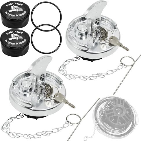 2 Pack 4" Locking Fuel Cap for Peterbilt, Extra Sealing Ring & Dust Covers&Aluminum Diesel Fuel Tank Cap with Key for Peterbilt 379 386 389 579, Replace 11-04859-10011-04859-200 600212 in Kuwait