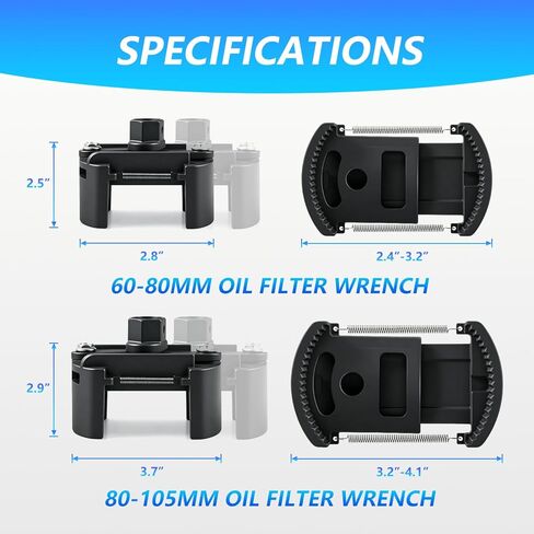 2 PCS Adjustable Oil Filter Wrench Set, 60-80 mm & 80-105 mm Universal Oil Filter Removal Tool, 1/2" & 22mm Drive Non-Slip Auto Clamp Wrench for Car Spin-On Filters in Saudi Arabia