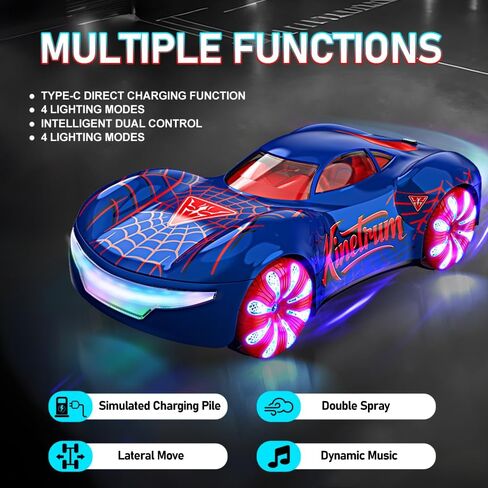 سيارة تحكم عن بعد، 2.4 جيجا هرتز تدور على شكل عنكبوت 360 درجة، حركة جانبية، رذاذ مزدوج، عرض تلقائي، حجم قابل للتعديل وأضواء LED سيارات RC للأولاد من عمر 8 إلى 12 عامًا هدية للفتيات والأطفال في عيد الميلاد in Kuwait