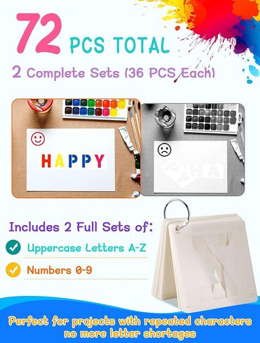 72 Pcs True 3 Inch Letter & Number Stencils - 2 Full Craft Stencil Sets (A-Z & 0-9), Reusable Alphabet Templates Interlocking Stencils for Painting on Wood, Wall, Fabric, Rock, Sign, Craft Projects in Saudi Arabia